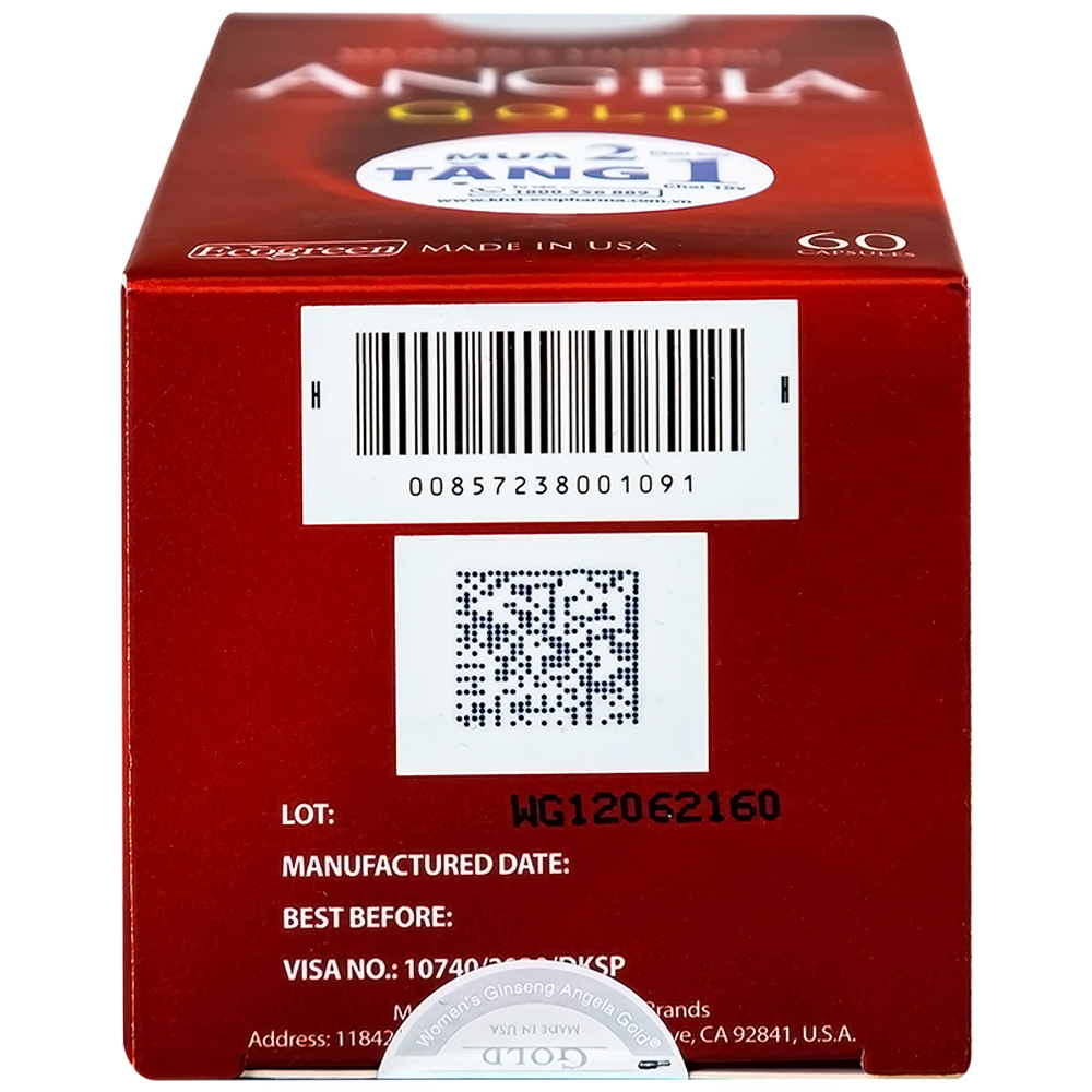 Hình ảnh Viên uống sâm Angela Gold Ecogreen làn da căng sáng, tăng cường sinh lý nữ (60 viên)