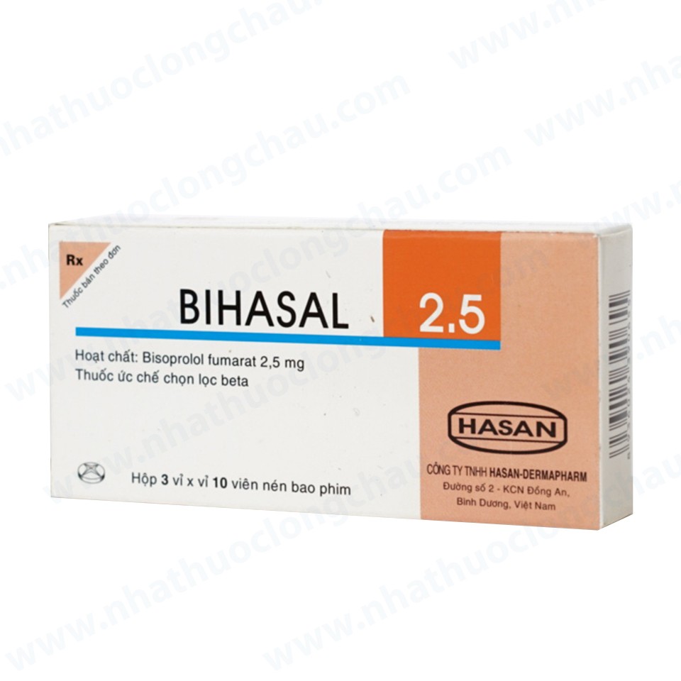 Hình ảnh Thuốc Bihasal 2.5 Hasan điều trị tăng huyết áp, đau thắt ngực, suy tim mạn tính ổn định (3 vỉ x 10 viên)
