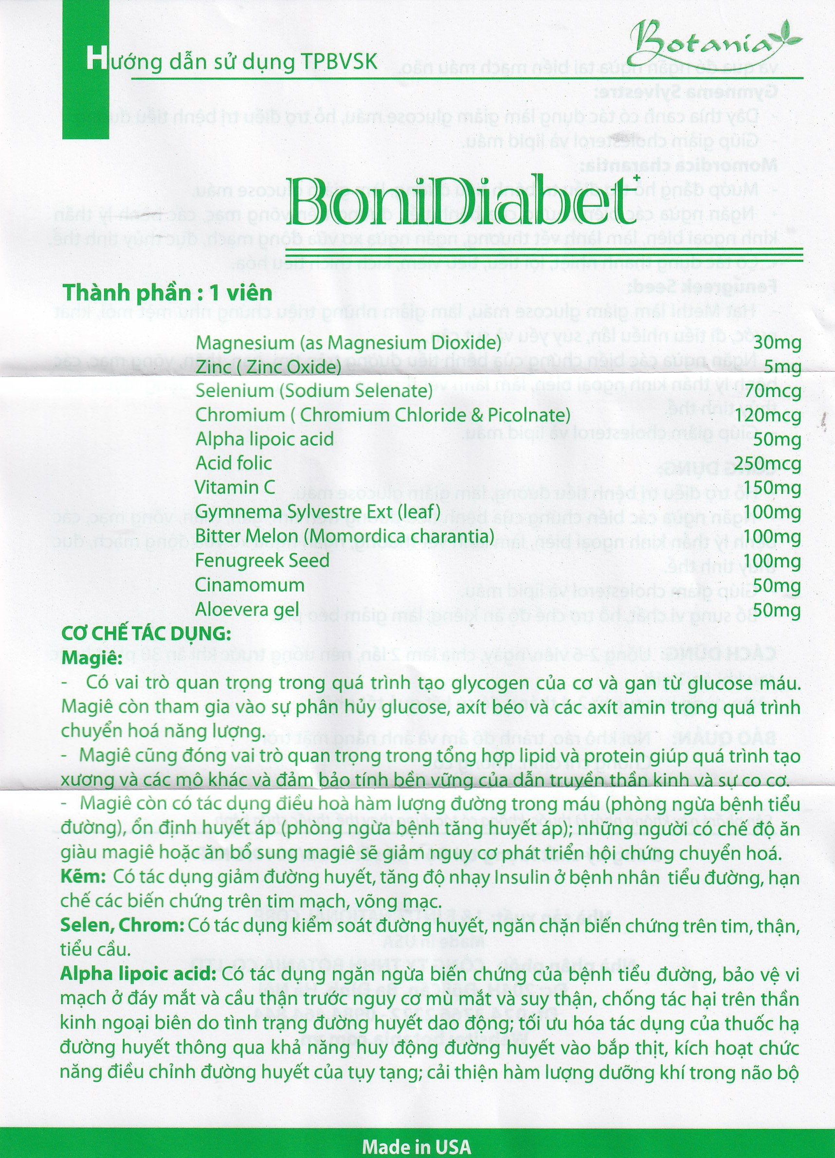 Hình ảnh Viên uống BoniDiabet Botania hỗ trợ điều trị bệnh tiểu đường, làm giảm glucose máu (60 viên)