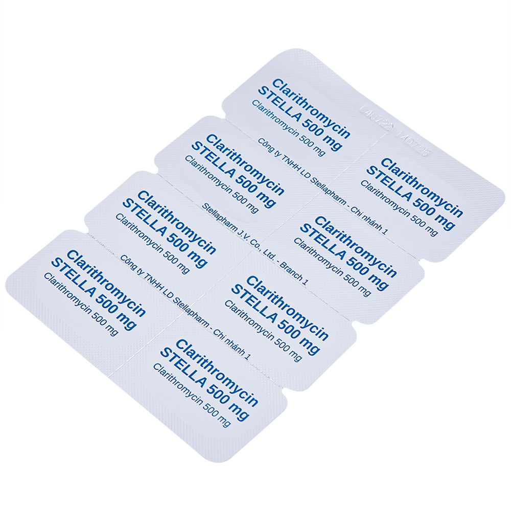 Hình ảnh Thuốc Clarithromycin Stella 500mg điều trị nhiễm trùng (4 vỉ x 7 viên)