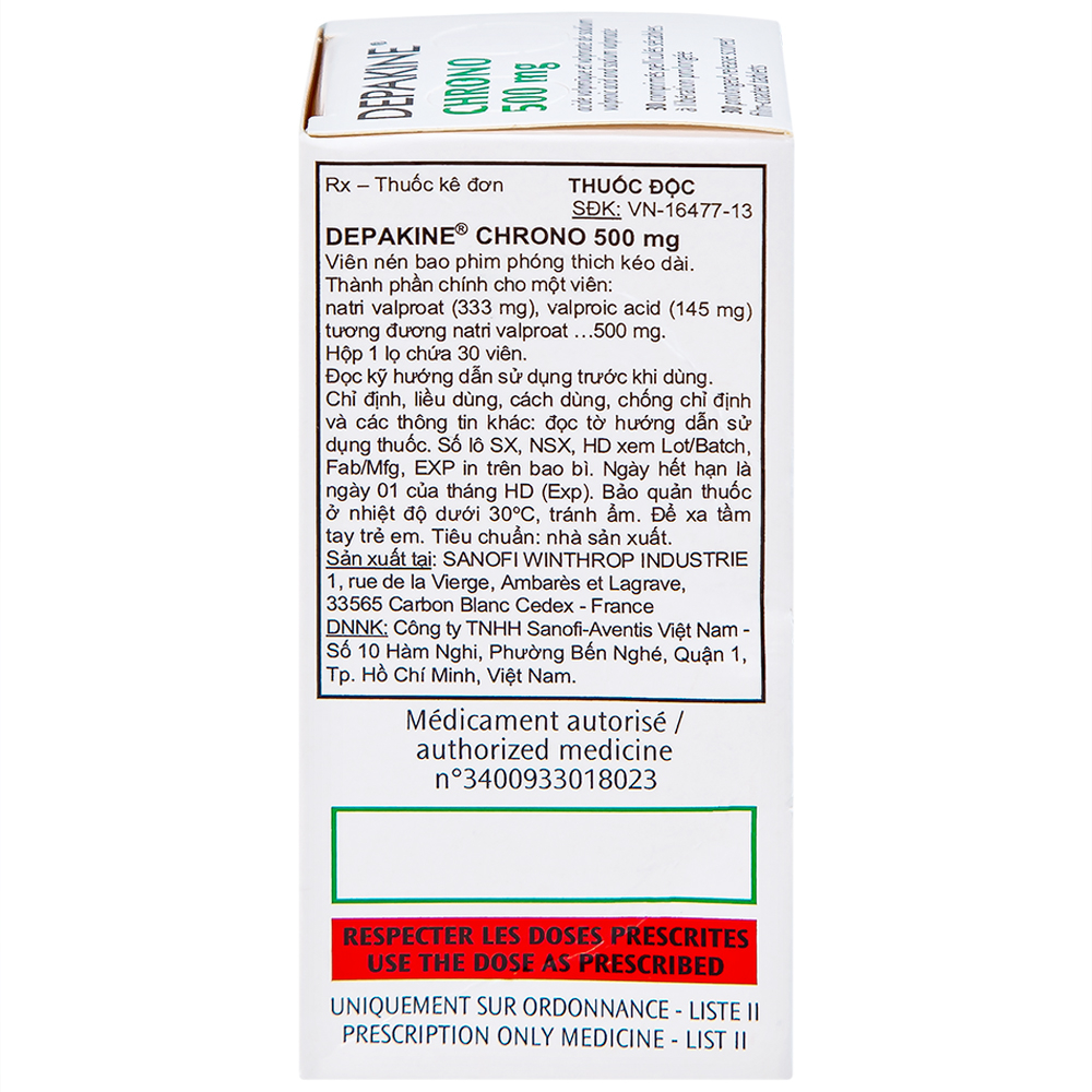 Hình ảnh Thuốc Depakine Chrono 500mg Sanofi điều trị động kinh (30 viên)