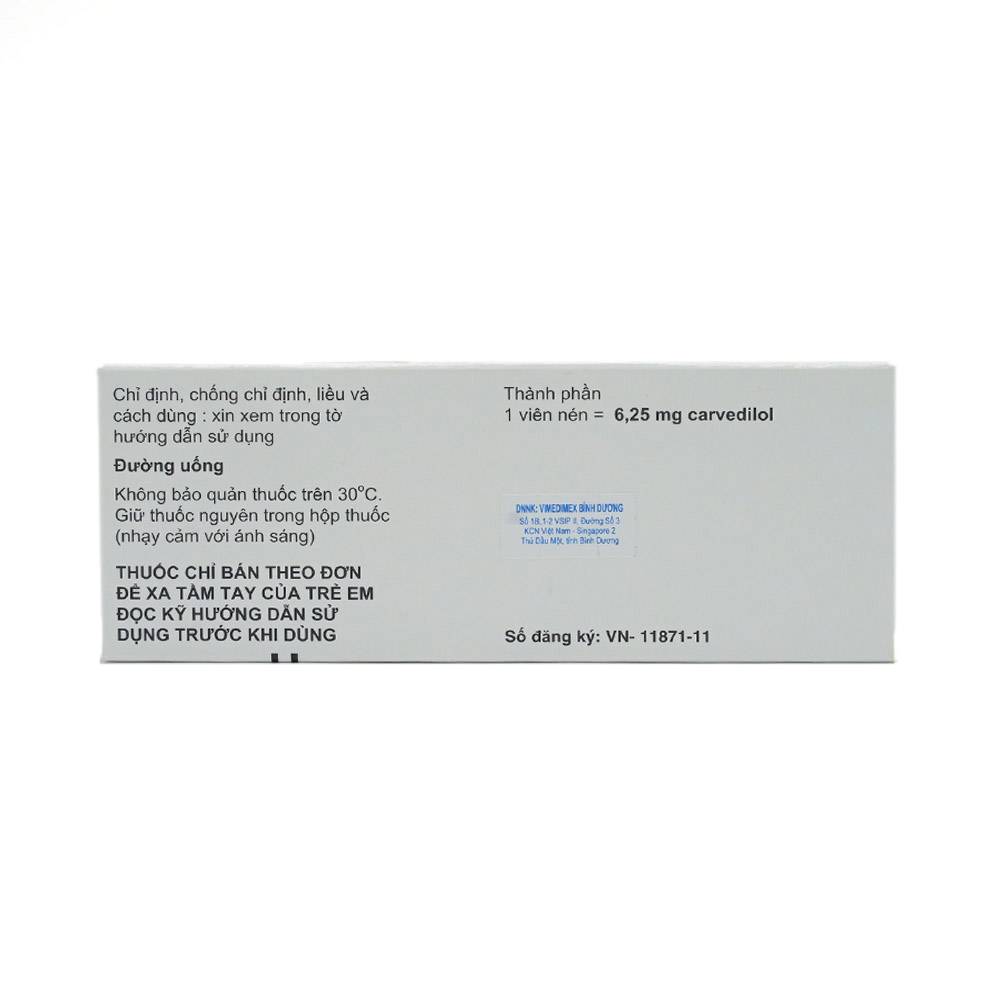 Hình ảnh Thuốc Dilatrend 6.25mg Roche điều trị tăng huyết áp, bệnh mạch vành, suy tim mạn (3 vỉ x 10 viên)