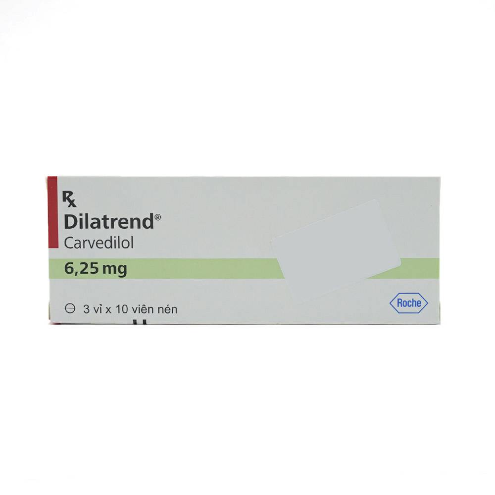 Hình ảnh Thuốc Dilatrend 6.25mg Roche điều trị tăng huyết áp, bệnh mạch vành, suy tim mạn (3 vỉ x 10 viên)