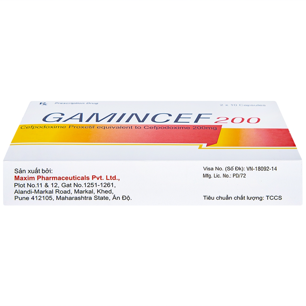 Hình ảnh Thuốc Gamincef 200 Maxim điều trị viêm phổi, viêm phế quản, viêm họng (2 vỉ x 10 viên)