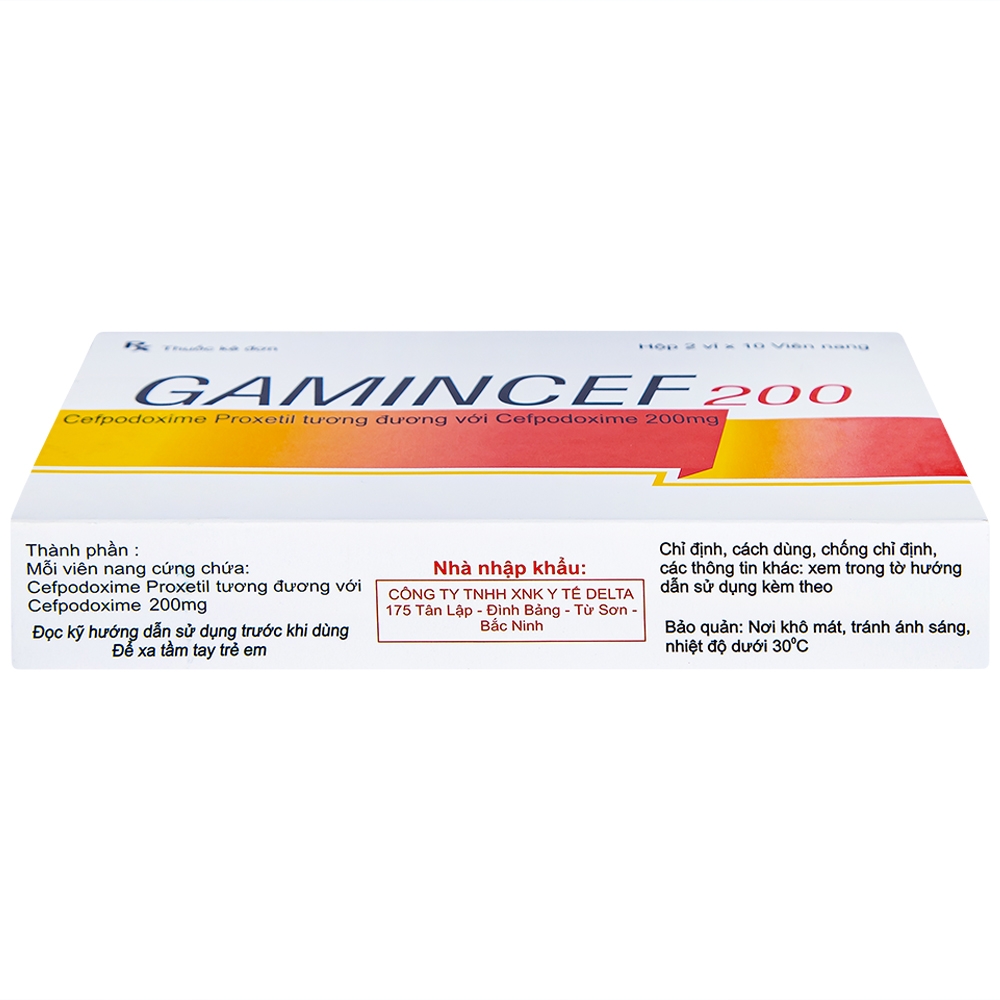 Hình ảnh Thuốc Gamincef 200 Maxim điều trị viêm phổi, viêm phế quản, viêm họng (2 vỉ x 10 viên)