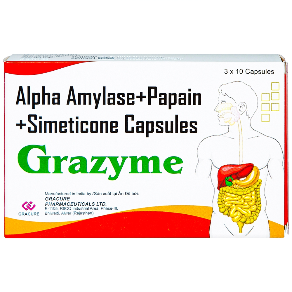 Hình ảnh Thuốc Grazyme Gracure điều trị khó tiêu, tức bụng, đầy hơi (3 vỉ x 10 viên)