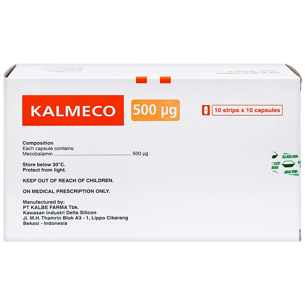 Hình ảnh Viên nang Kalmeco 500µg Kalbe điều trị các bệnh thần kinh ngoại biên do thiếu hụt vitamin B12 (10 vỉ x 10 viên) 