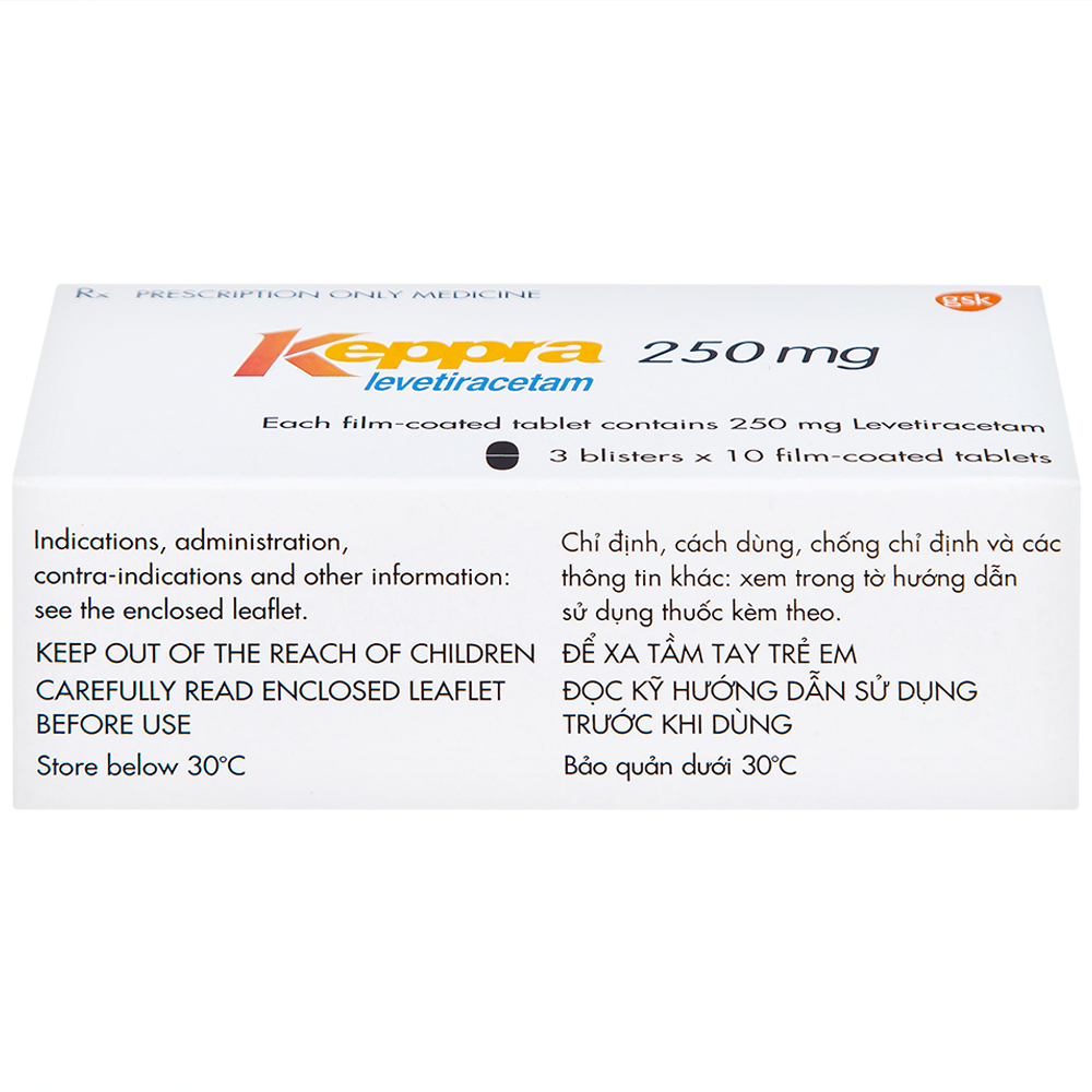 Hình ảnh Viên nén Keppra 250mg GSK điều trị các cơn động kinh cục bộ (3 vỉ x 10 viên)
