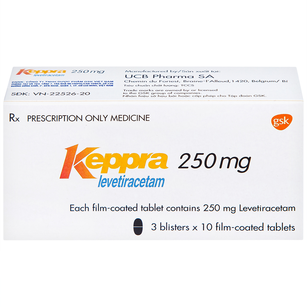Hình ảnh Viên nén Keppra 250mg GSK điều trị các cơn động kinh cục bộ (3 vỉ x 10 viên)