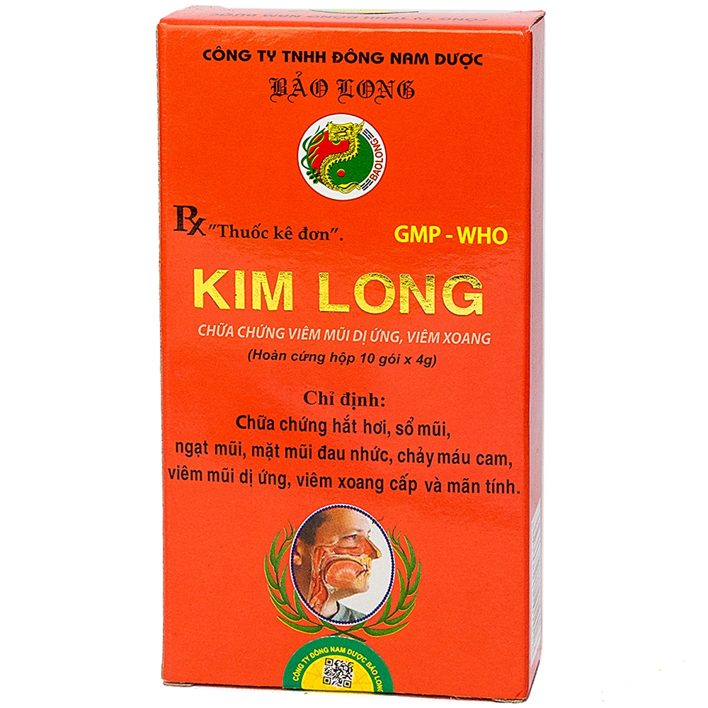 Hình ảnh Thuốc Kim Long chữa chứng hắt hơi, sổ mũi, ngạt mũi, mặt mũi đau nhức (10 gói x 4g)