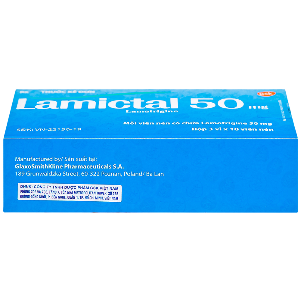 Hình ảnh Viên nén Lamictal 50mg GSK điều trị động kinh và phòng ngừa bệnh rối loạn lưỡng cực (3 vỉ x 10 viên)