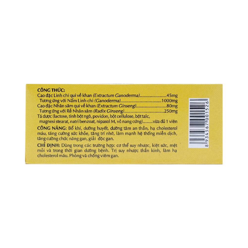 Hình ảnh Viên nang cứng Linh Chi Sâm OPC bổ khí, dưỡng huyết, dưỡng tâm an thần, hạ cholesterol (5 vỉ x 10 viên)