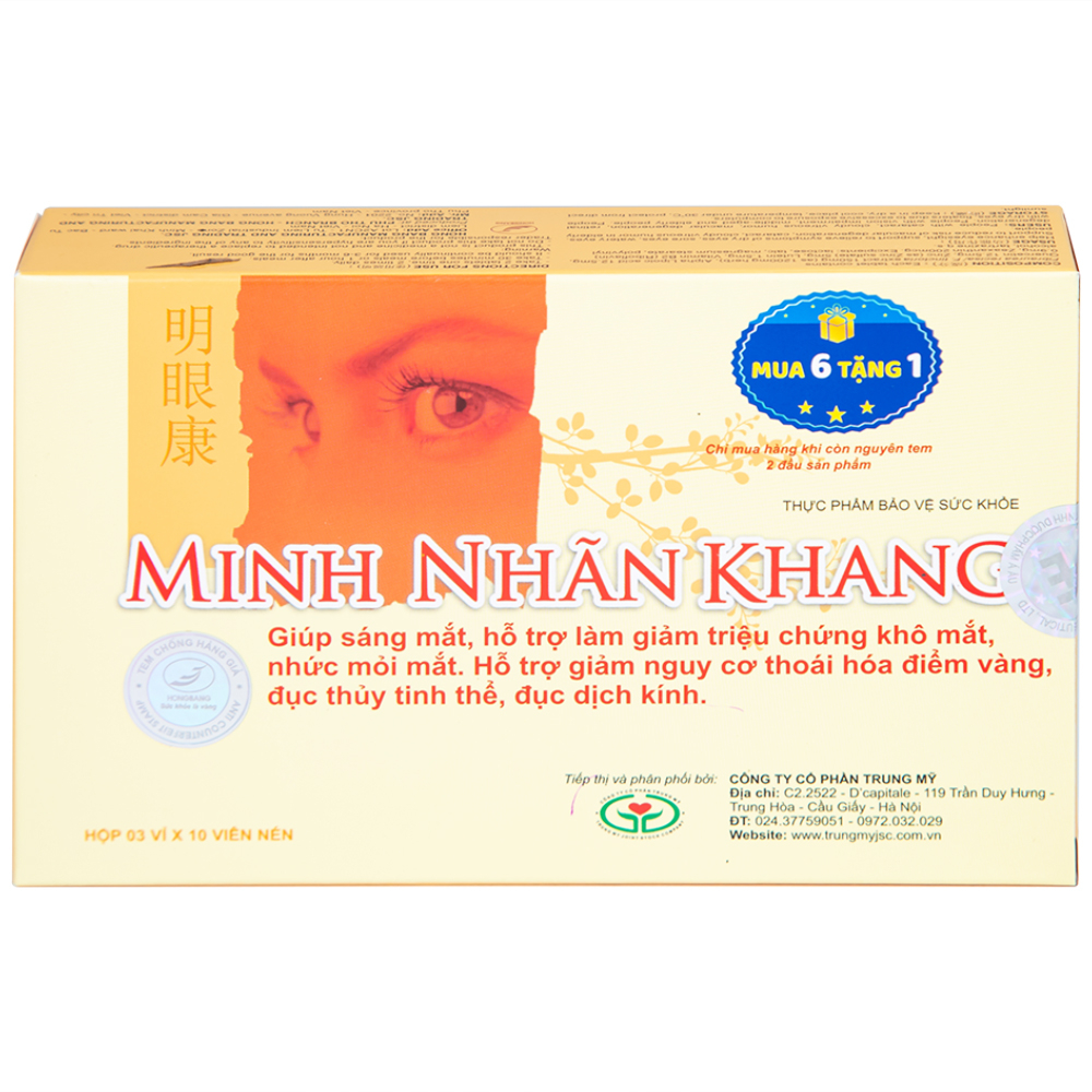 Hình ảnh Viên uống Minh Nhãn Khang Hồng Bàng hỗ trợ điều trị thoái hóa điểm vàng, đục thủy tinh thể (3 vỉ x 10 viên)
