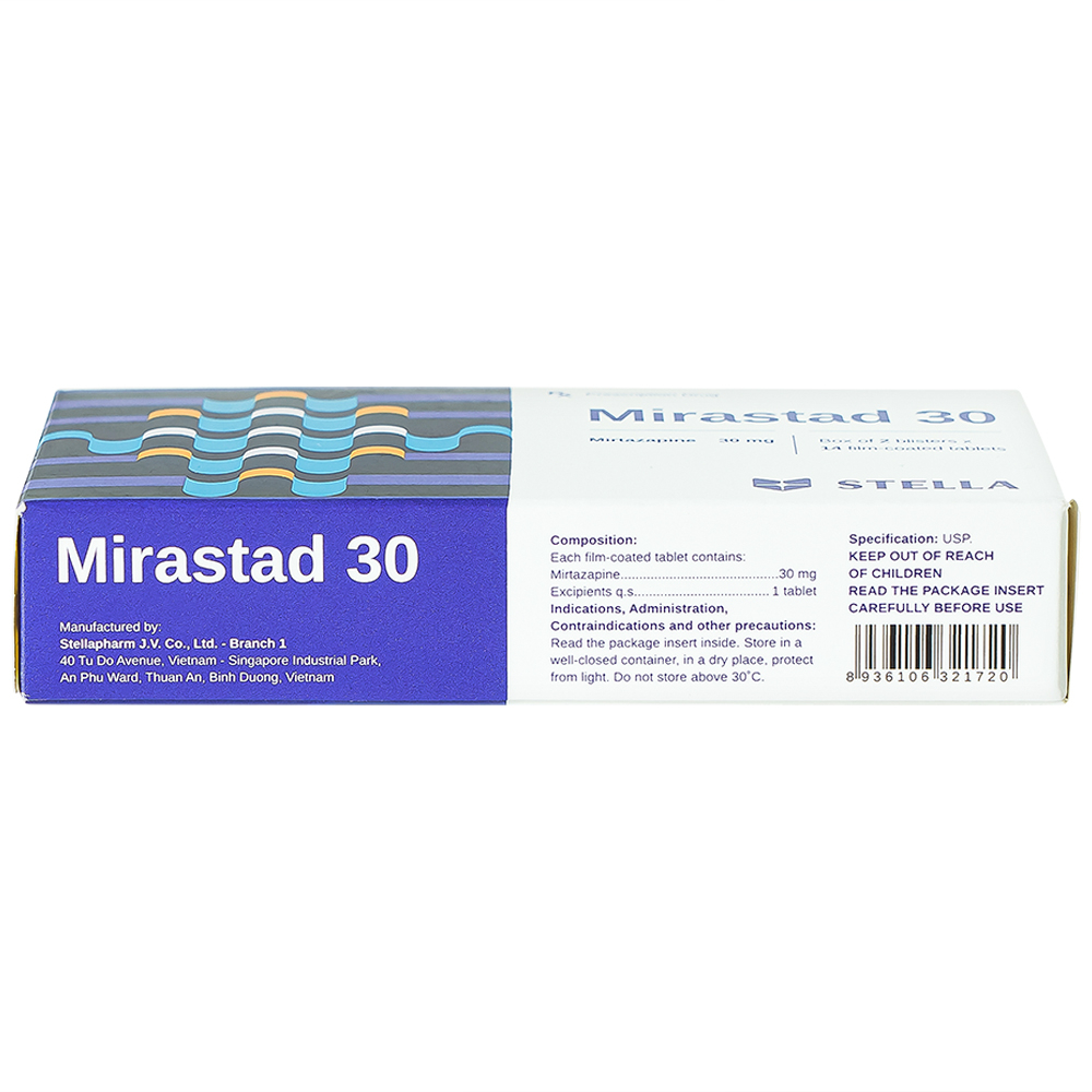 Hình ảnh Viên nén Mirastad 30 Stella điều trị trầm cảm, duy trì cân bằng tinh thần (2 vỉ x 14 viên)