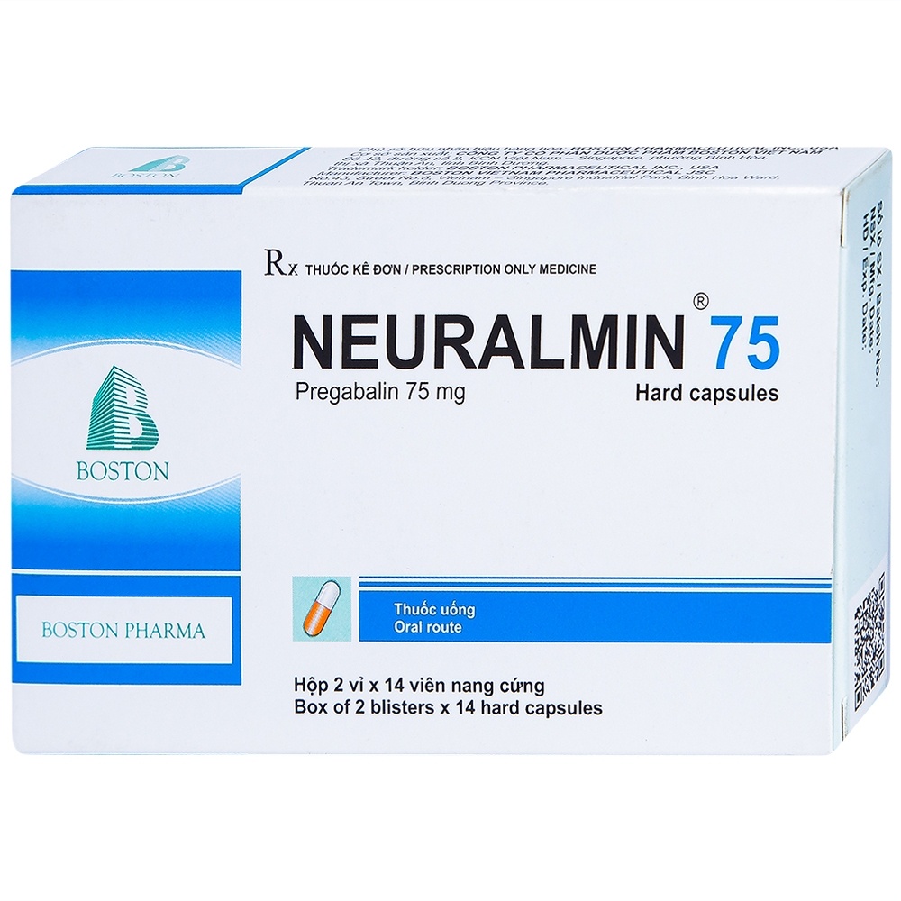 Hình ảnh Viên nang cứng Neuralmin 75 Boston Pharma điều trị đau thần kinh, động kinh, rối loạn lo âu (2 vỉ x 14 viên)