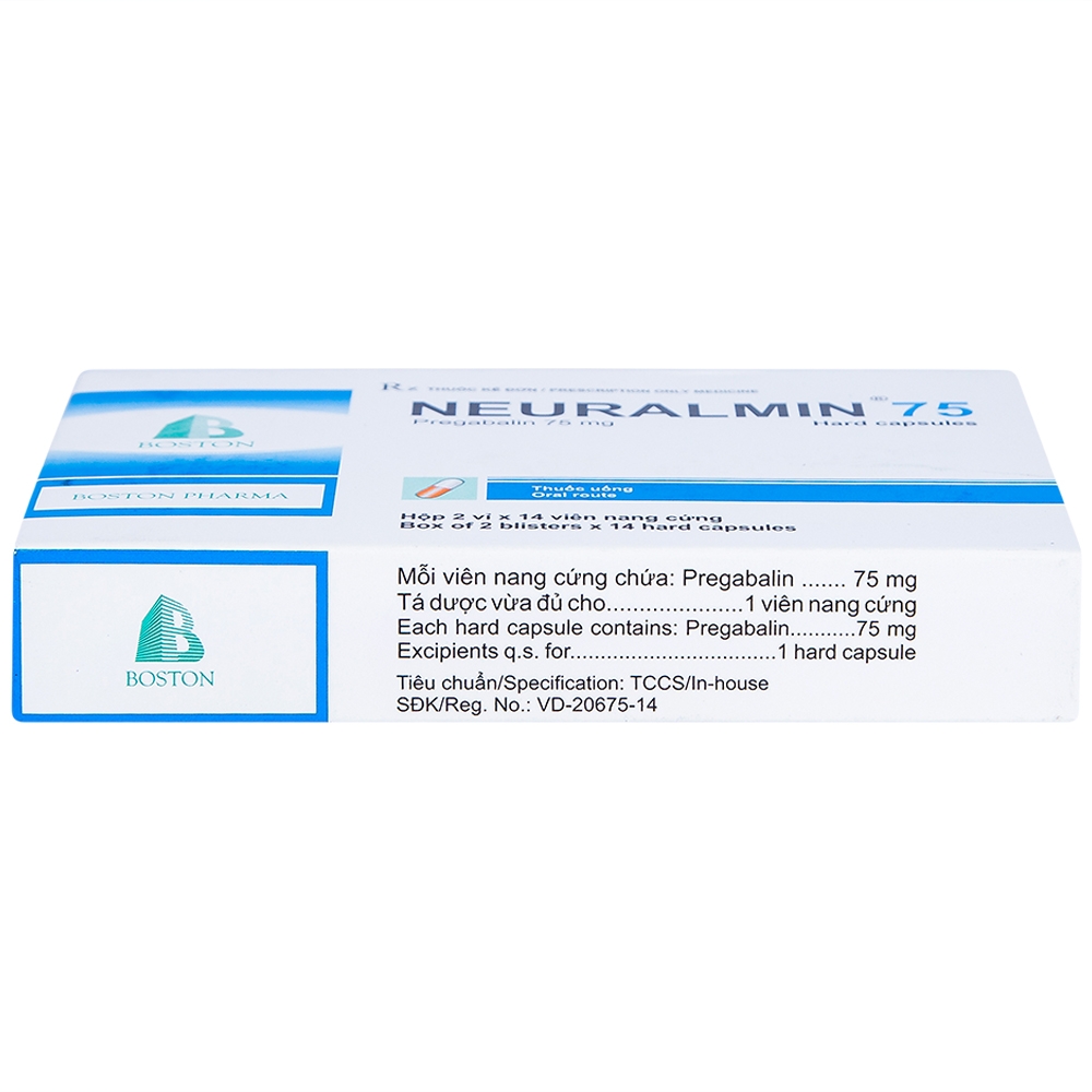 Hình ảnh Viên nang cứng Neuralmin 75 Boston Pharma điều trị đau thần kinh, động kinh, rối loạn lo âu (2 vỉ x 14 viên)