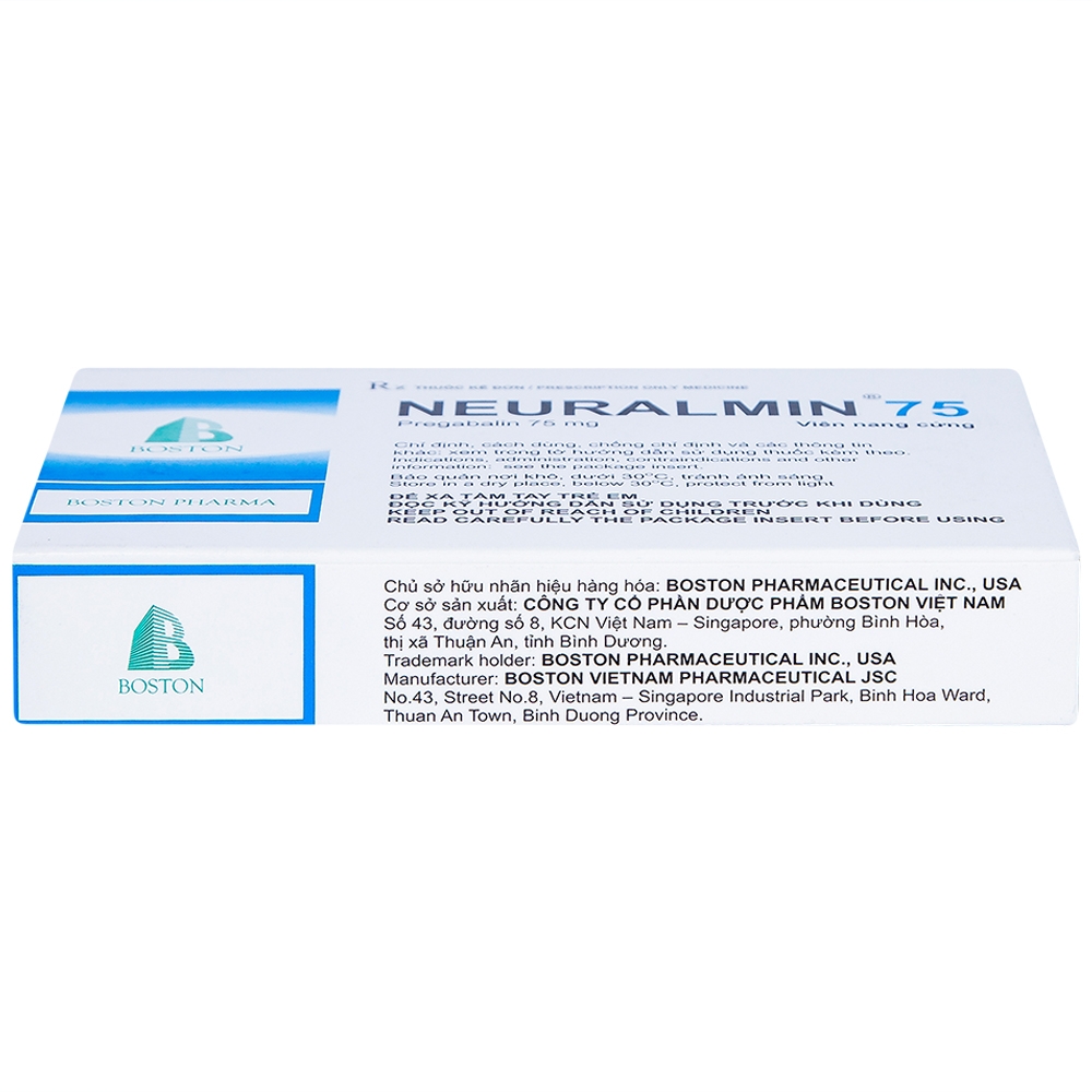 Hình ảnh Viên nang cứng Neuralmin 75 Boston Pharma điều trị đau thần kinh, động kinh, rối loạn lo âu (2 vỉ x 14 viên)