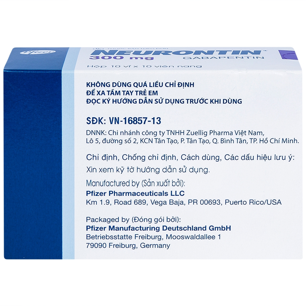 Hình ảnh Viên nang cứng Neurontin 300mg Pfizer điều trị hỗ trợ trong động kinh cục bộ (10 vỉ x 10 viên)