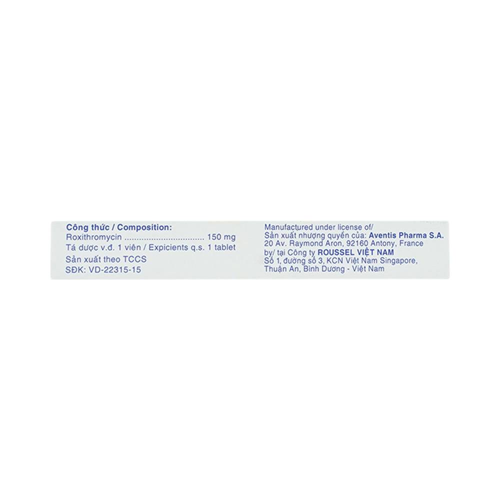Hình ảnh Thuốc Rulid 150mg Aventis điều trị các loại nhiễm khuẩn, bệnh bạch hầu, ho gà (1 vỉ x 10 viên)