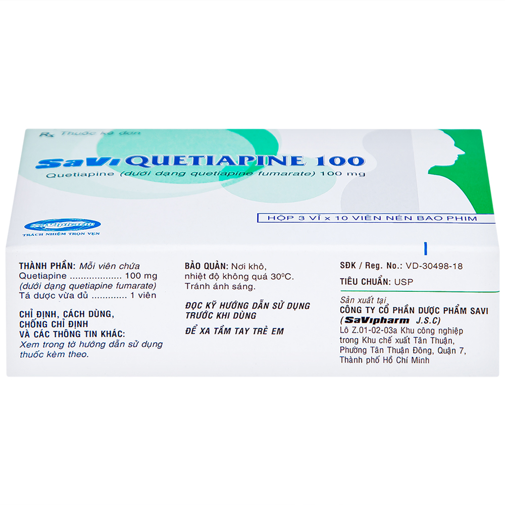 Hình ảnh Thuốc Savi Quetiapine 100 điều trị tâm thần phân liệt (3 vỉ x 10 viên)