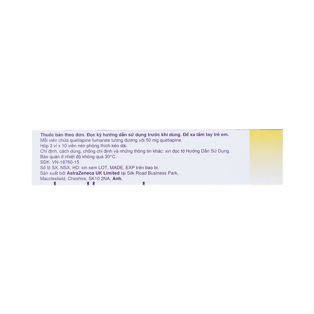 Hình ảnh Thuốc Seroquel XR 50mg AstraZeneca điều trị tâm thần phân liệt (3 vỉ x 10 viên)