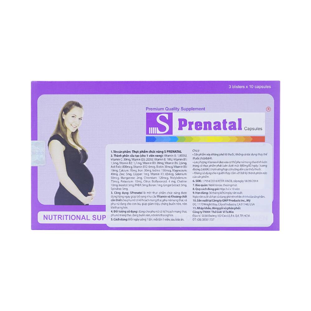 Hình ảnh Viên uống S Prenatal bổ sung vitamin và khoáng chất (3 vỉ x 10 viên)