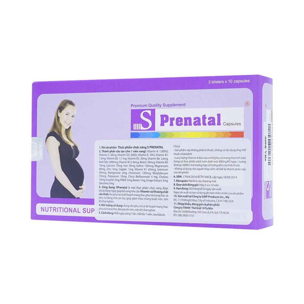 Hình ảnh Viên uống S Prenatal bổ sung vitamin và khoáng chất (3 vỉ x 10 viên)