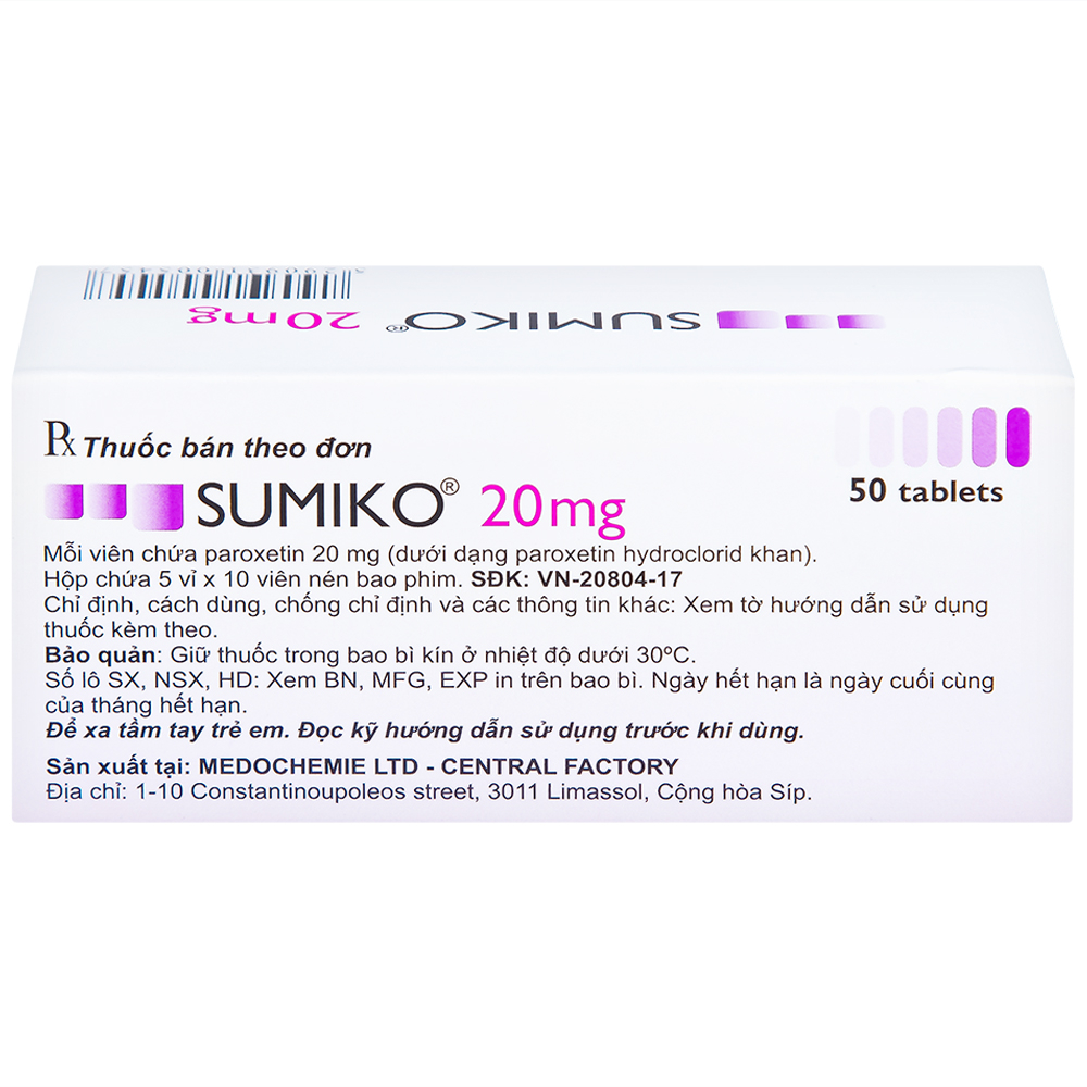 Hình ảnh Thuốc Sumiko 20mg Medochemie điều trị bệnh trầm cảm (5 vỉ x 10 viên)