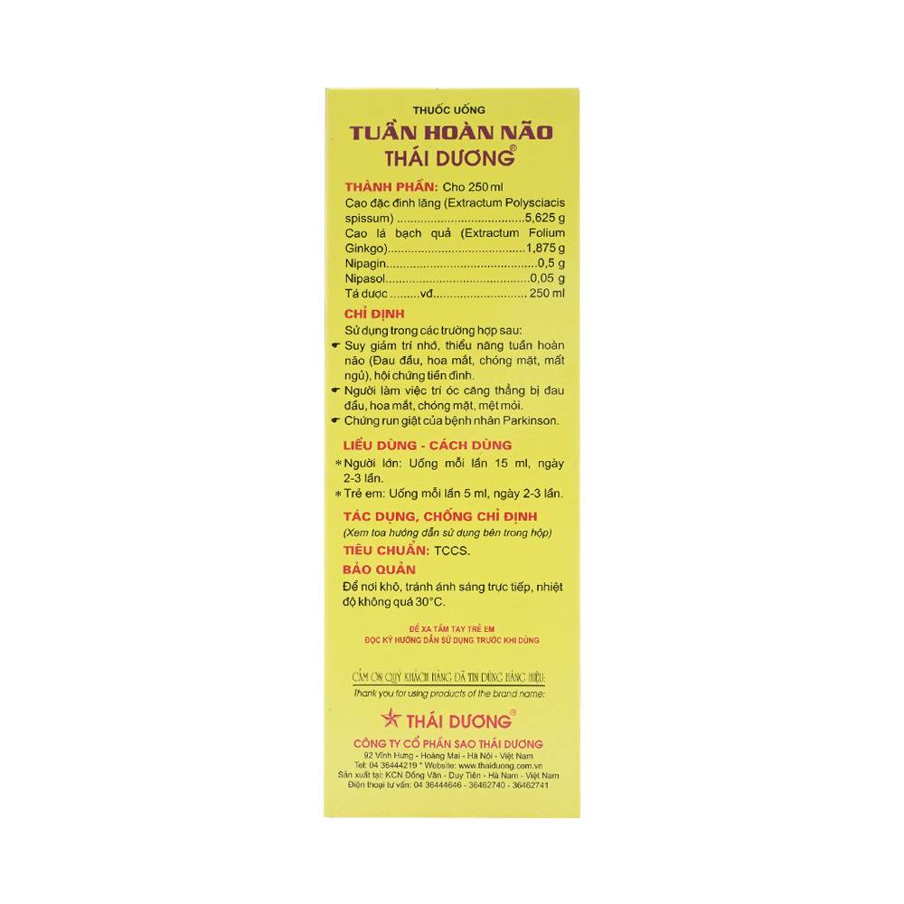 Hình ảnh Thuốc uống Tuần Hoàn Não Thái Dương điều trị suy giảm trí nhớ (250ml)