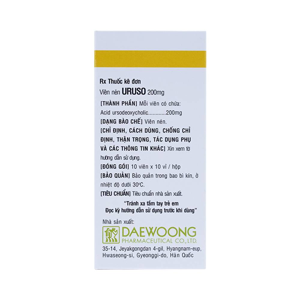 Hình ảnh Thuốc Uruso Tab. 200mg Daewoong điều trị sỏi mật (10 vỉ x 10 viên)