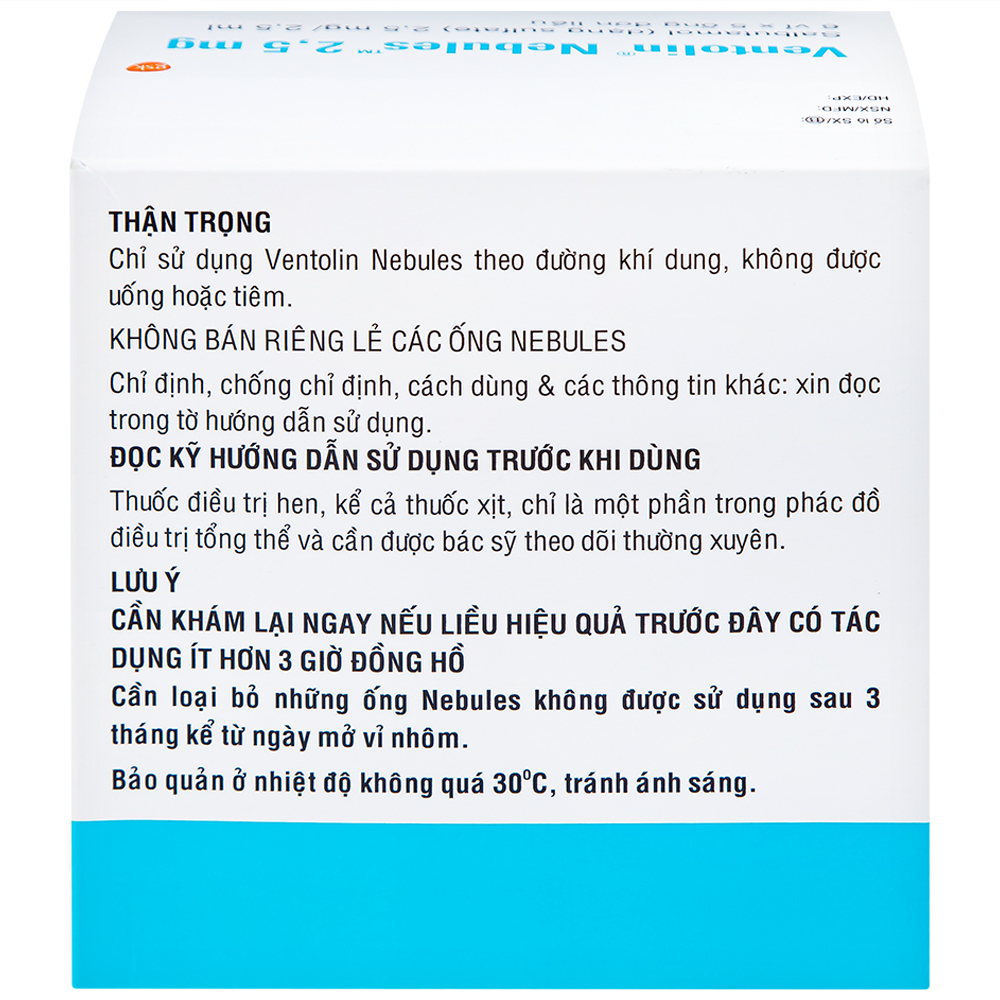 Hình ảnh Dung dịch khí dung Ventolin Nebules 2.5mg GSK điều trị, ngăn ngừa co thắt phế quản (6 vỉ x 5 ống)