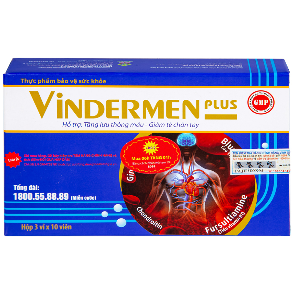 Hình ảnh Viên uống Vindermen Plus Vinh Gia hỗ trợ hoạt huyết, tăng cường lưu thông máu não (3 vỉ x 10 viên)