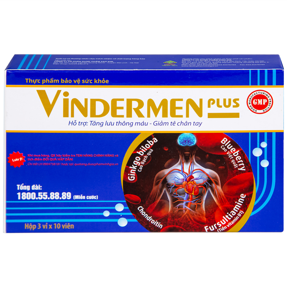 Hình ảnh Viên uống Vindermen Plus Vinh Gia hỗ trợ hoạt huyết, tăng cường lưu thông máu não (3 vỉ x 10 viên)