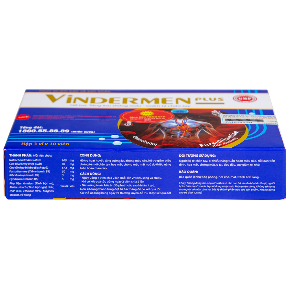 Hình ảnh Viên uống Vindermen Plus Vinh Gia hỗ trợ hoạt huyết, tăng cường lưu thông máu não (3 vỉ x 10 viên)