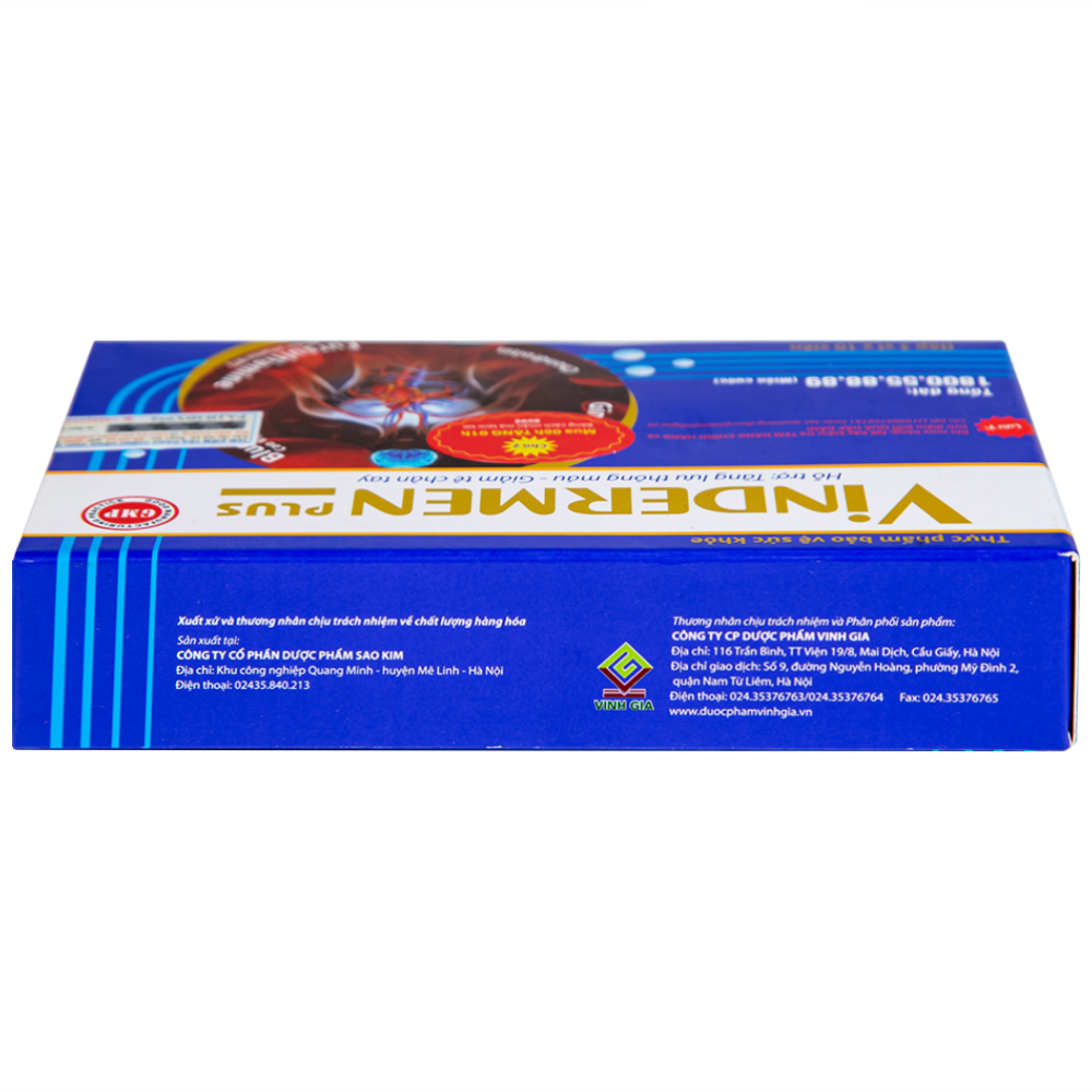 Hình ảnh Viên uống Vindermen Plus Vinh Gia hỗ trợ hoạt huyết, tăng cường lưu thông máu não (3 vỉ x 10 viên)