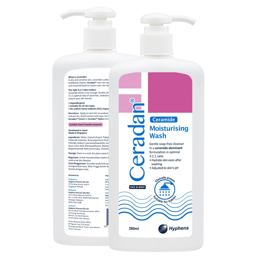 Sữa tắm Ceradan Moisturising Wash 280ml dùng cho mọi vùng da kể cả da mặt