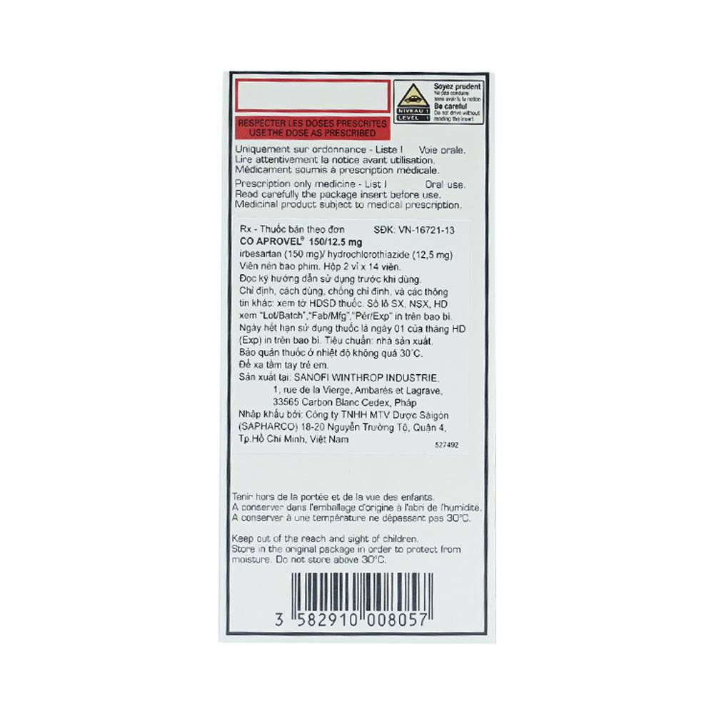 Hình ảnh Thuốc Coaprovel 150mg/12.5mg Sanofi điều trị tăng huyết áp nguyên phát (2 vỉ x 14 viên)