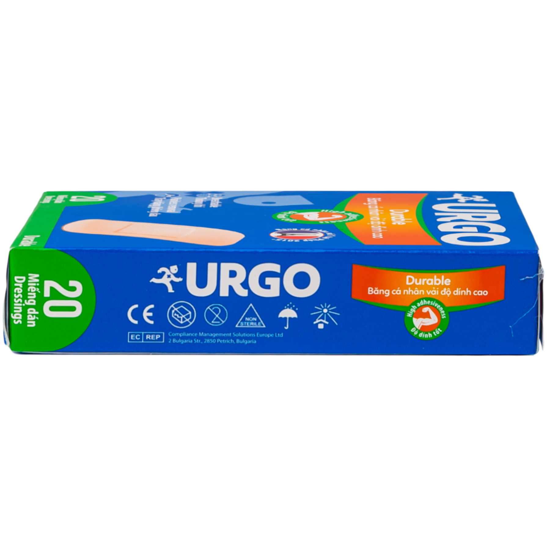Hình ảnh Băng cá nhân vải độ dính cao Urgo Durable size 2cm x 6cm bảo vệ các vết thương nhỏ, vết trầy xước, rách da (20 miếng)  