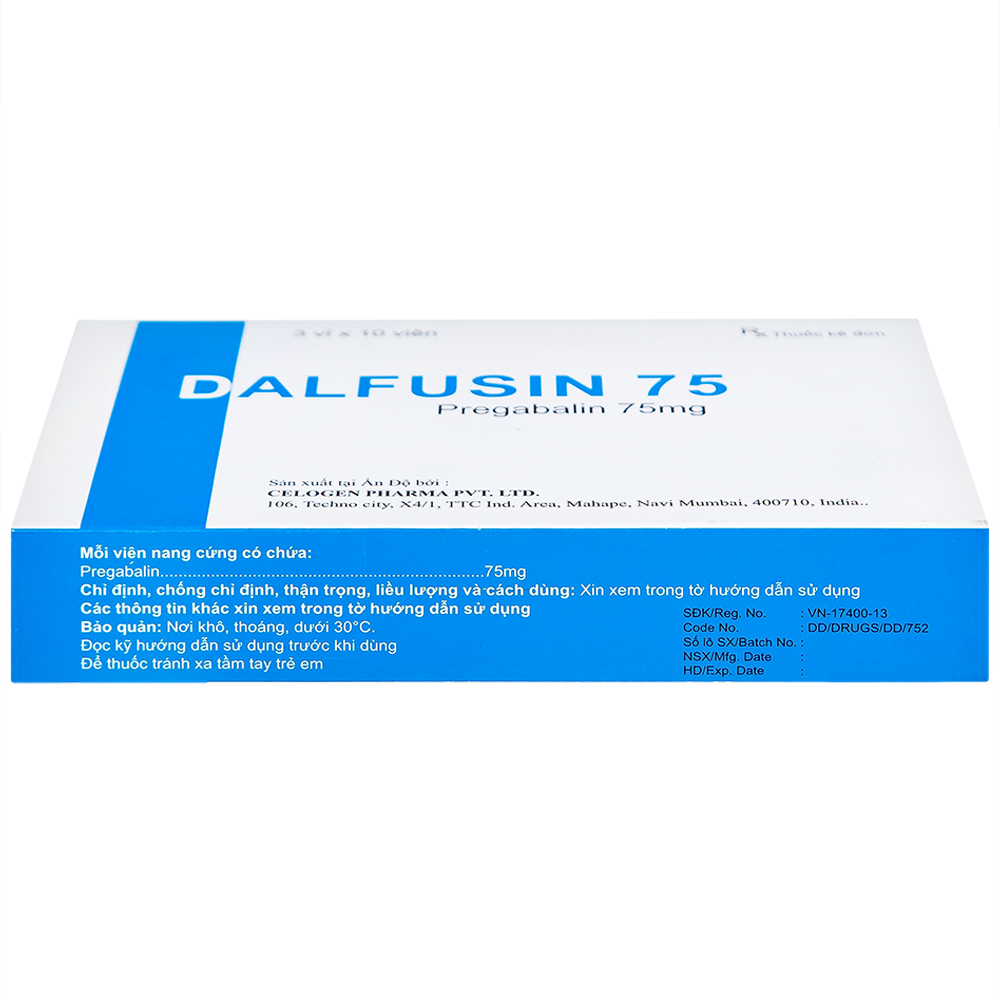 Hình ảnh Thuốc Dalfusin 75 Celogen điều trị đau thần kinh, hỗ trợ điều trị động kinh (3 vỉ x 10 viên)