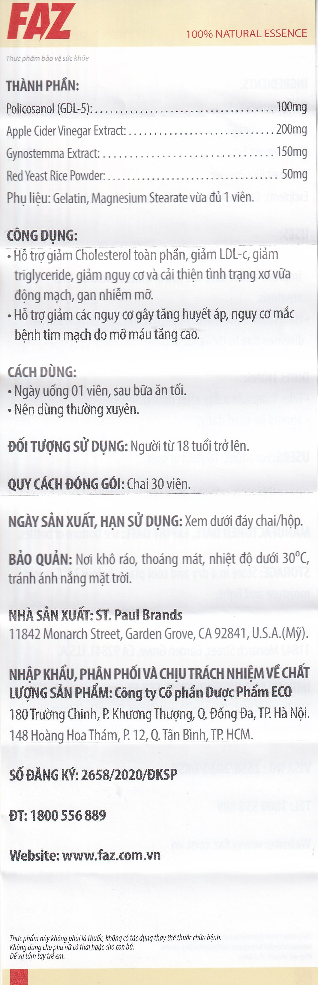 Hình ảnh Viên uống FAZ Ecogreen hỗ trợ giảm cholesterol toàn phần, giảm LDL-c (30 viên)