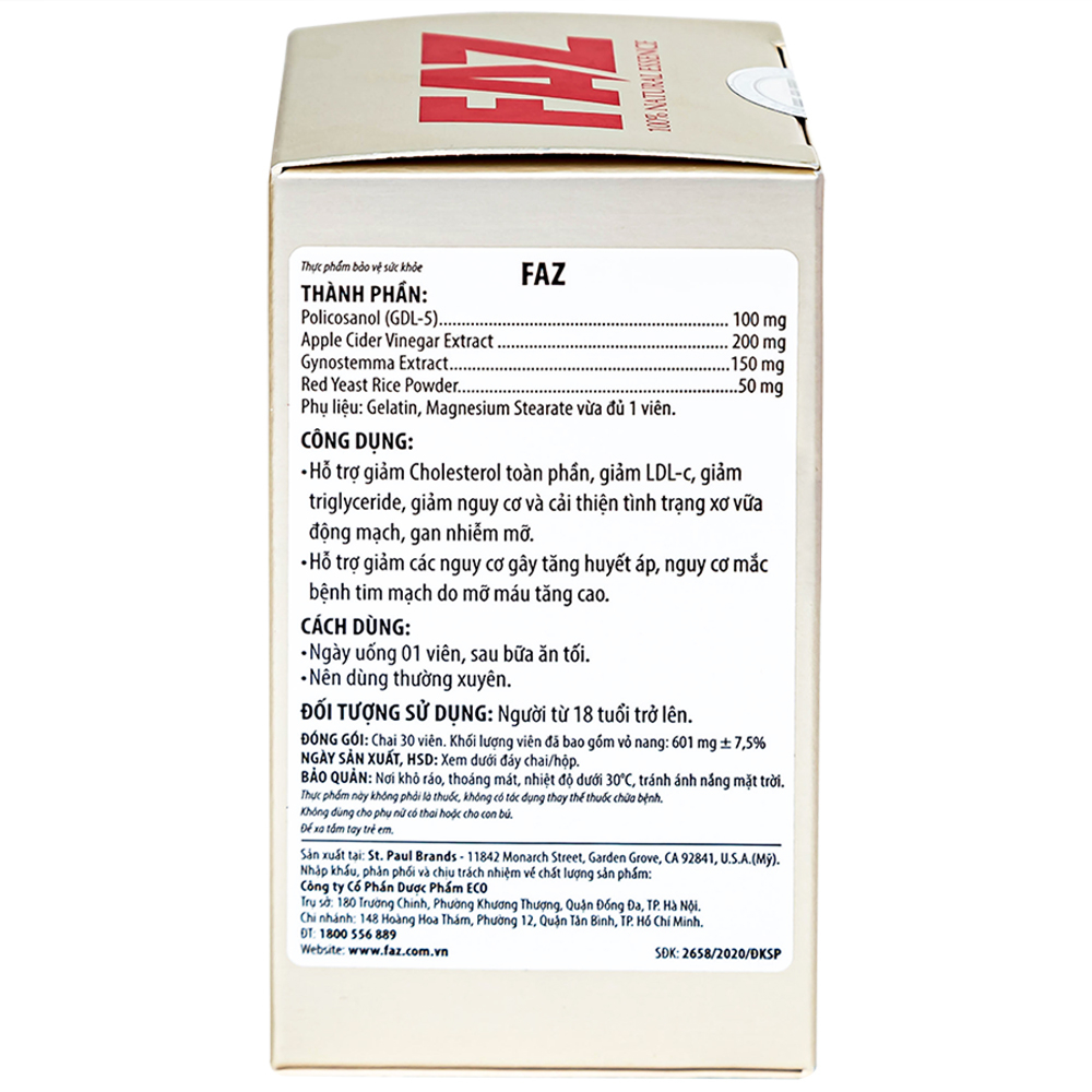 Hình ảnh Viên uống FAZ Ecogreen hỗ trợ giảm cholesterol toàn phần, giảm LDL-c (30 viên)