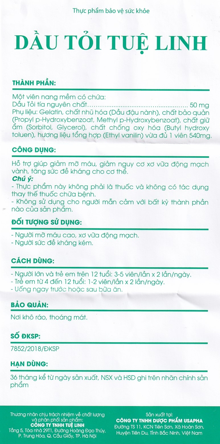 Hình ảnh Dầu Tỏi Tuệ Linh hỗ trợ giảm mỡ máu, giảm nguy cơ xơ vữa động mạch vành (100 viên)