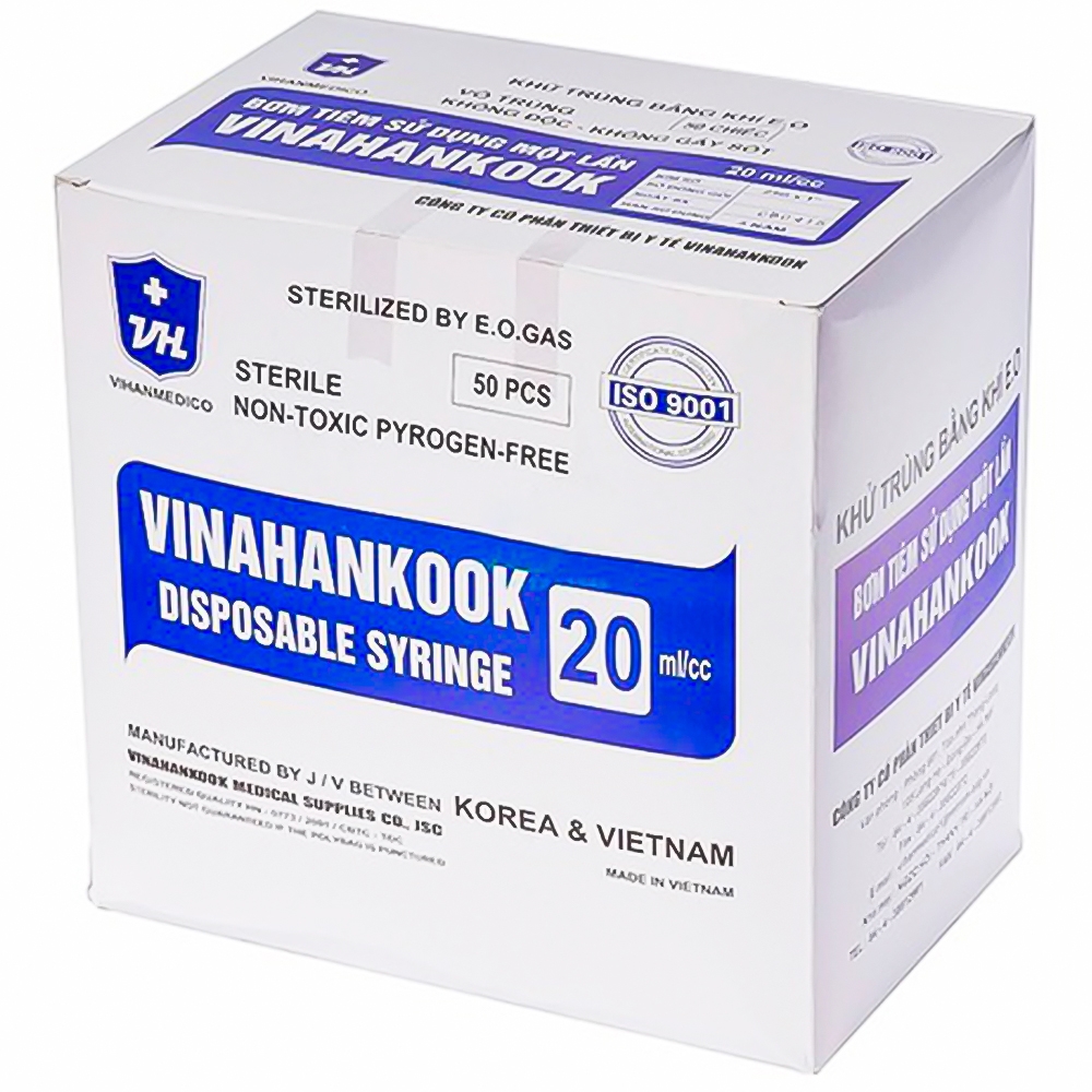 Hình ảnh Bơm tiêm sử dụng một lần Vinahankook 20ml/cc được khử trùng bằng khí E.O (50 cái)
