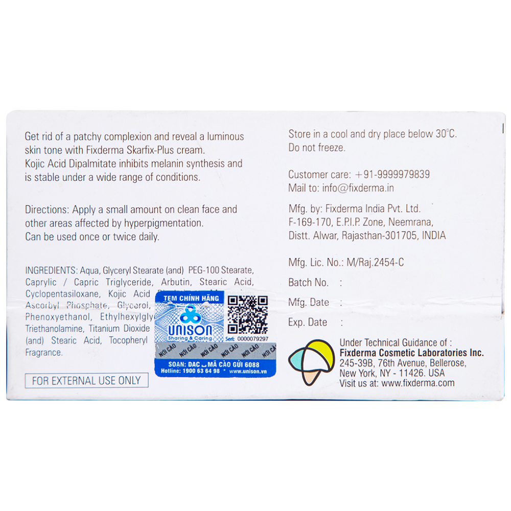 Hình ảnh Kem làm sáng da Skarfix-Plus Cream Fixderma mờ vết thâm, đốm đen (15g)