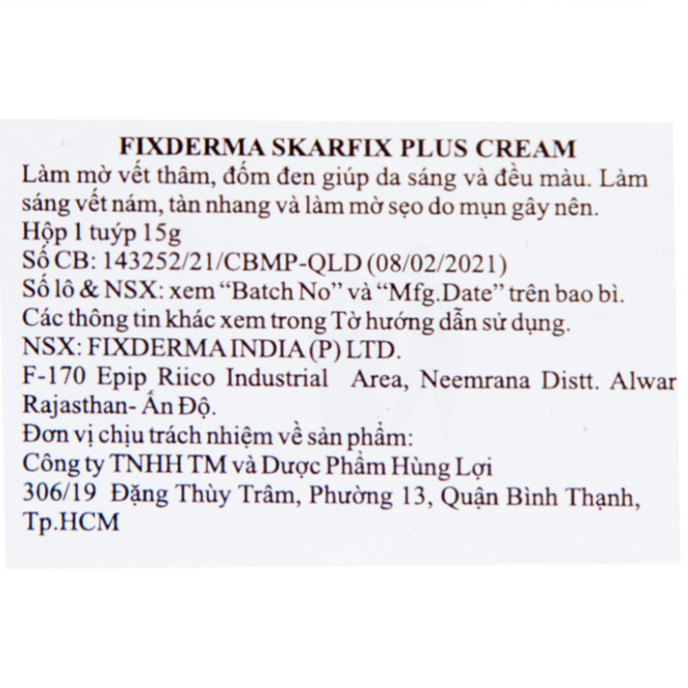 Hình ảnh Kem làm sáng da Skarfix-Plus Cream Fixderma mờ vết thâm, đốm đen (15g)