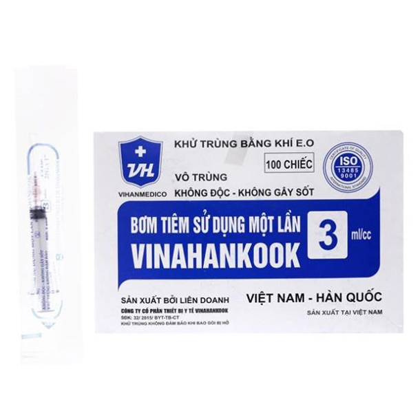Hình ảnh Bơm tiêm sử dụng một lần Vinahankook 3ml/cc được khử trùng bằng khí E.O (25g - 100 cái)