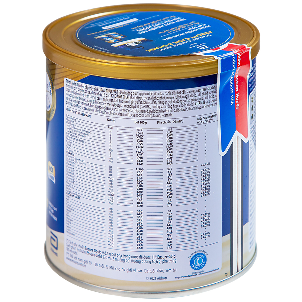 Hình ảnh Sữa bột Ensure Gold Abbott hương vani bổ sung dinh dưỡng, vitamin, khoáng chất cho cơ thể (400g) 