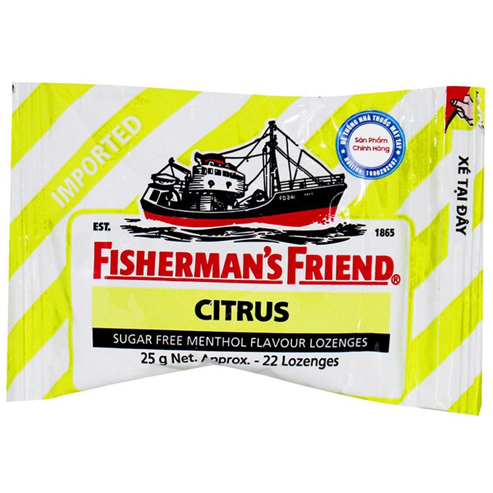 Hình ảnh Kẹo con tàu Fisherman's Friend vị cam chanh thông cổ, mát họng, thông mũi (25g)