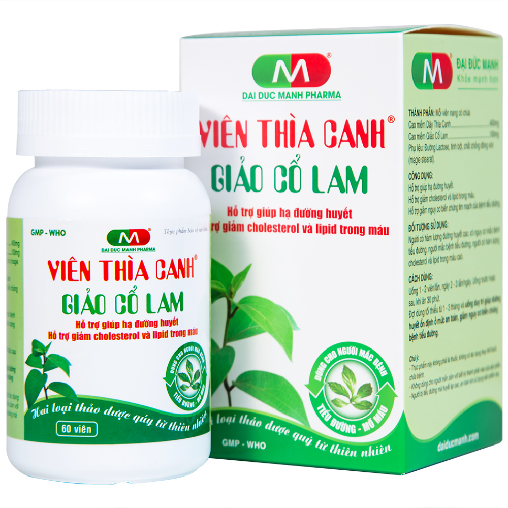 Viên thìa canh Giảo Cổ Lam Đại Đức Mạnh giúp hạ đường huyết, giảm cholesterol và lipid trong máu cao (60 viên)