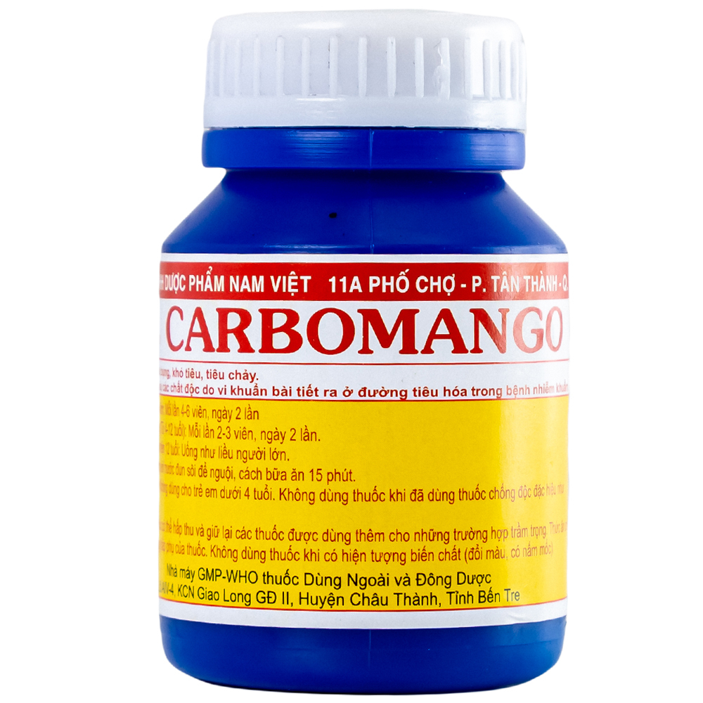 Hình ảnh Thuốc Carbomango Nam Việt điều trị đau bụng, khó tiêu, tiêu chảy (100 viên)